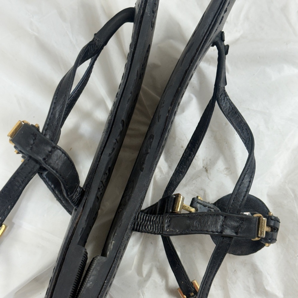 Tory Burch Black Leather Logo Embellished Flat Thong Slingback Sandals SZ 6.5 M - Picture 7 of 13